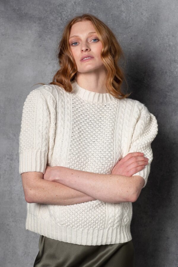 Madigan Cashmere - Audrey Short Sleeve Cashmere Aran Sweater